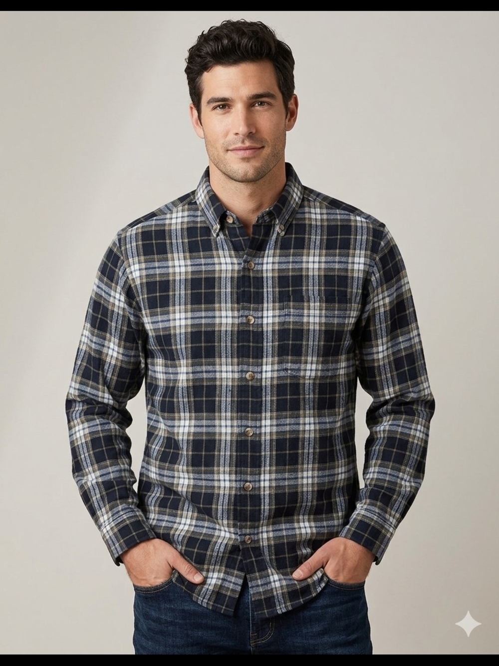 RedHead Men's Navy and Gray Plaid Button-Down Shirt